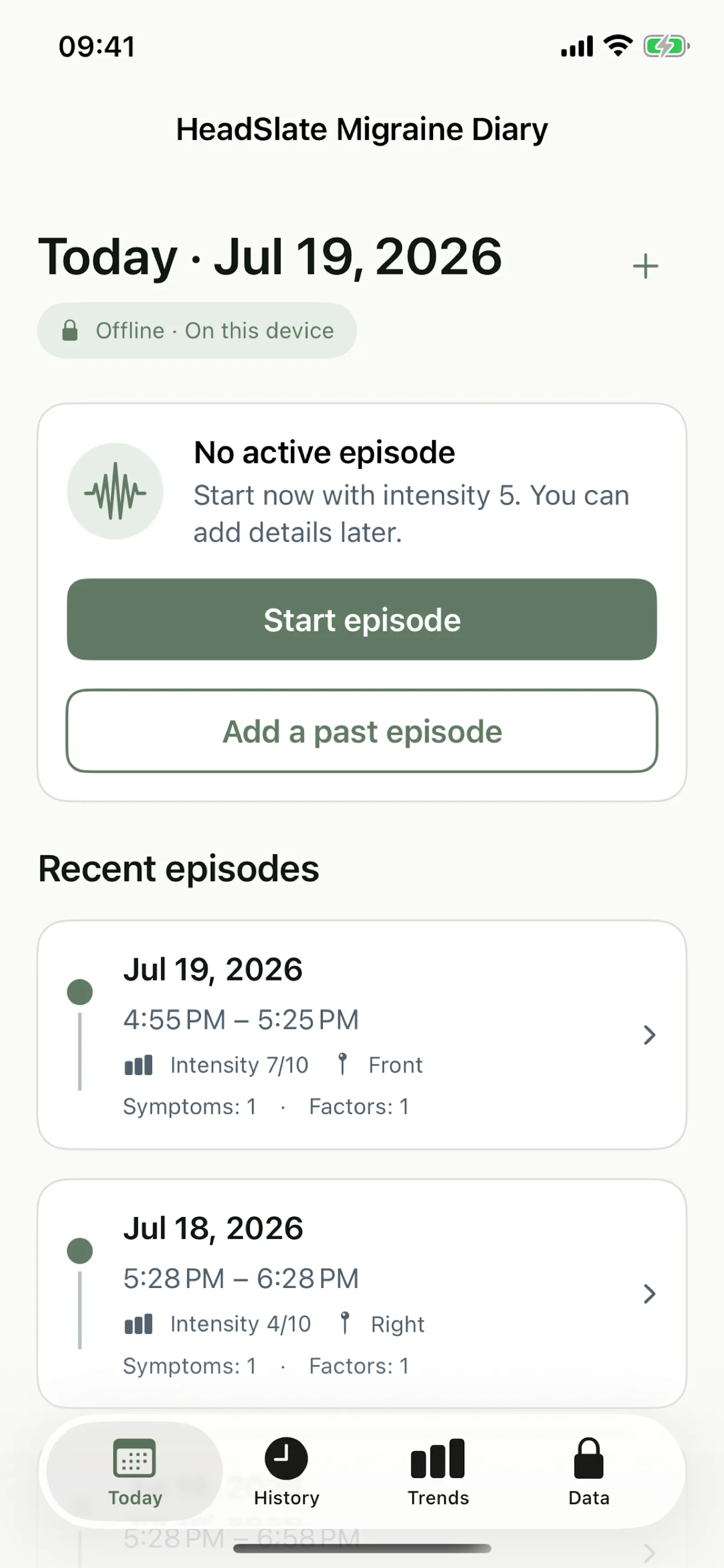 HeadSlate Migraine Diary screenshot 1