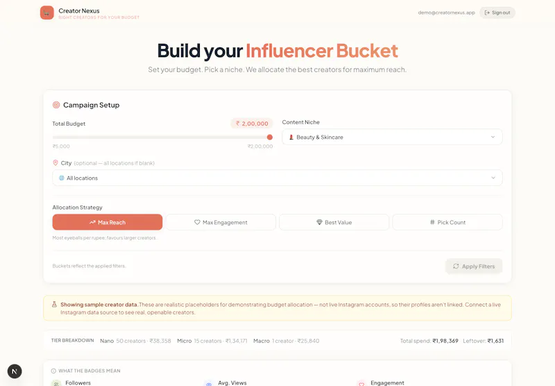 Creator Nexus — Influencer Budgeting screenshot 4