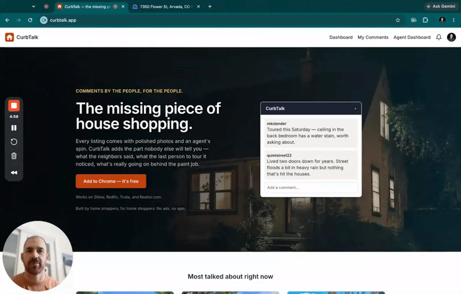 CurbTalk - Comments on Zillow and Redfin screenshot 1 (video preview)