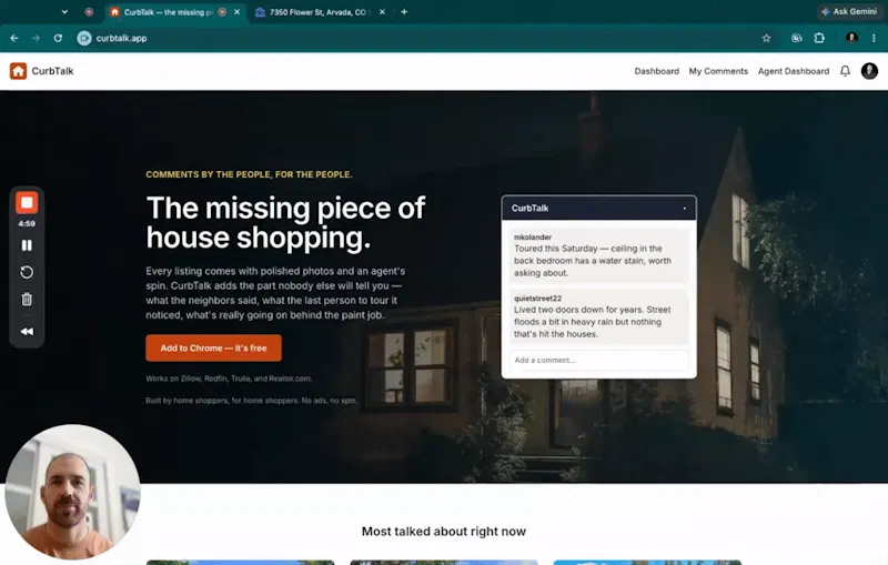 CurbTalk - Comments on Zillow and Redfin screenshot 1 (video preview)