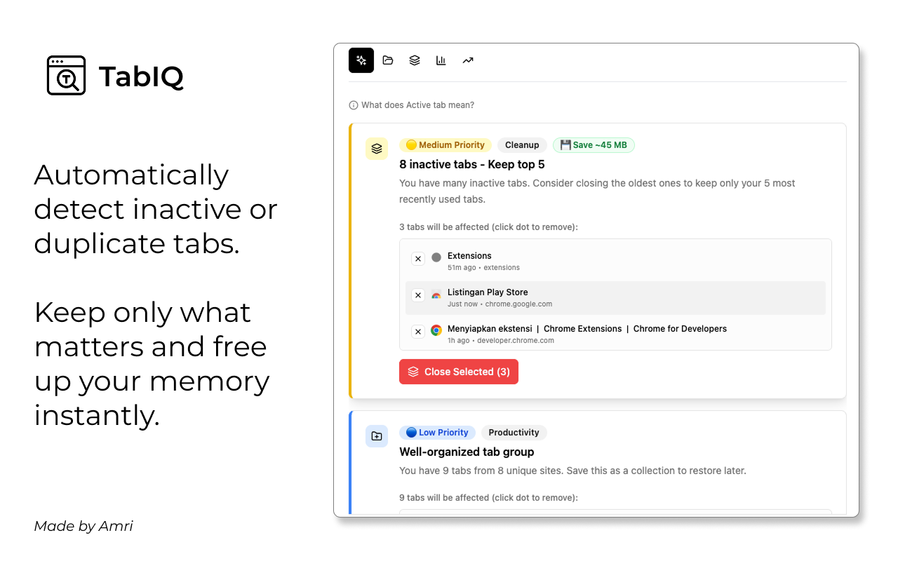 TabIQ - Main screenshot showing features and interface