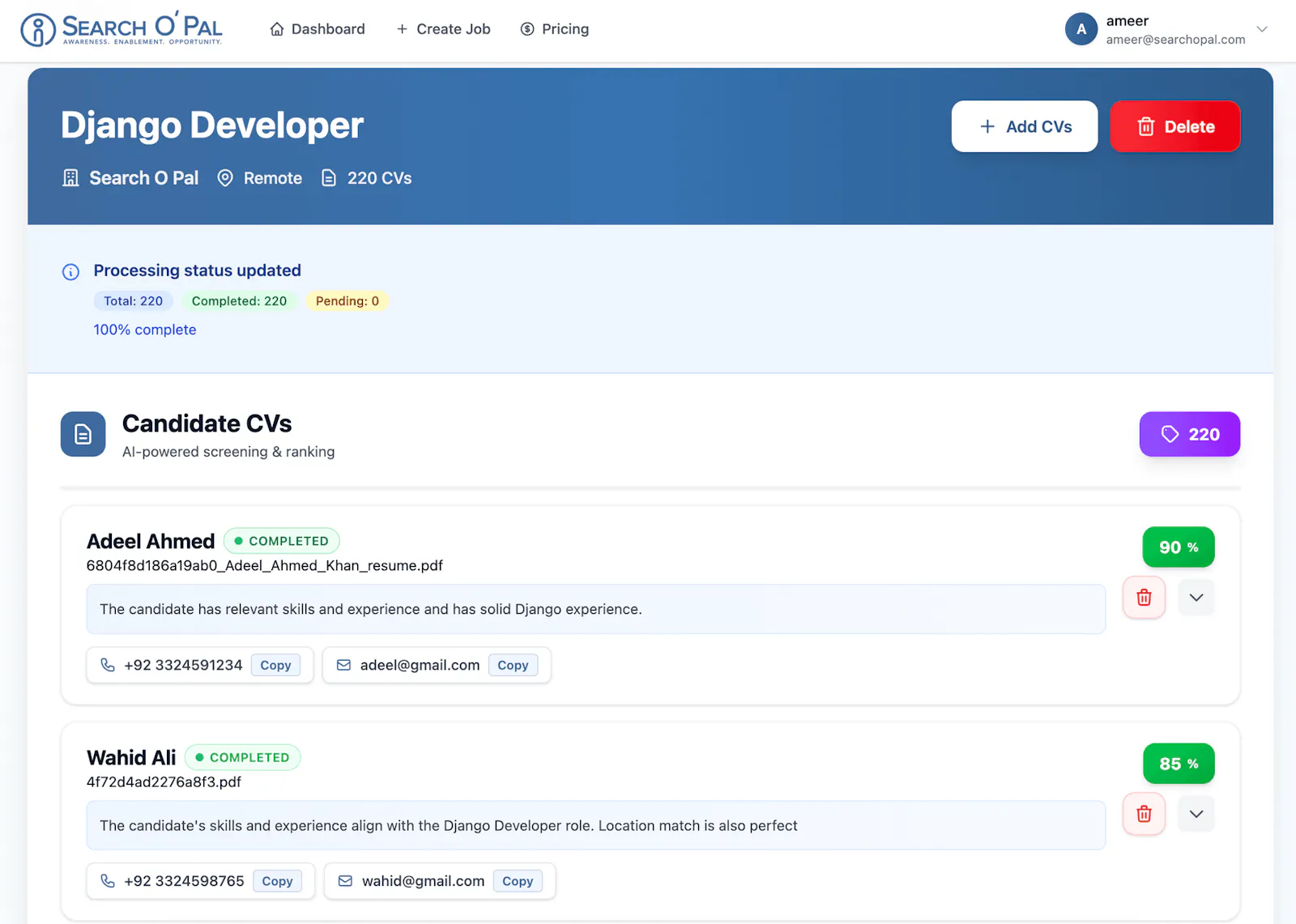 CV Shortlister screenshot 2