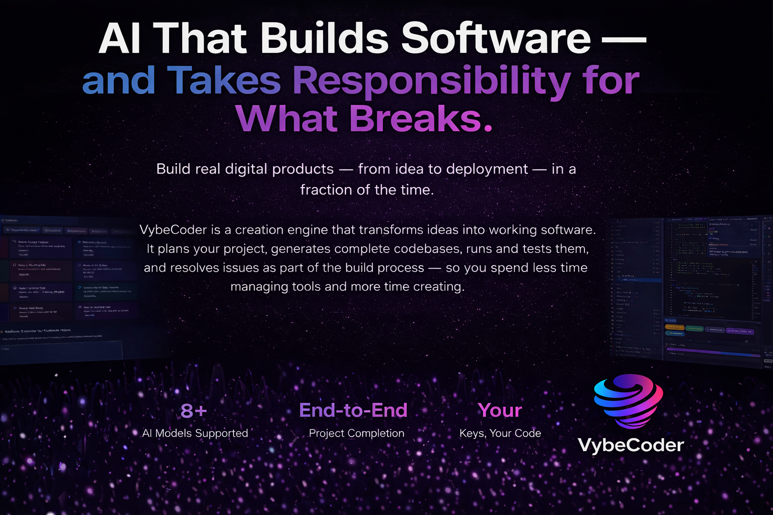 VybeCoder - Main product screenshot demonstrating key features and user interface