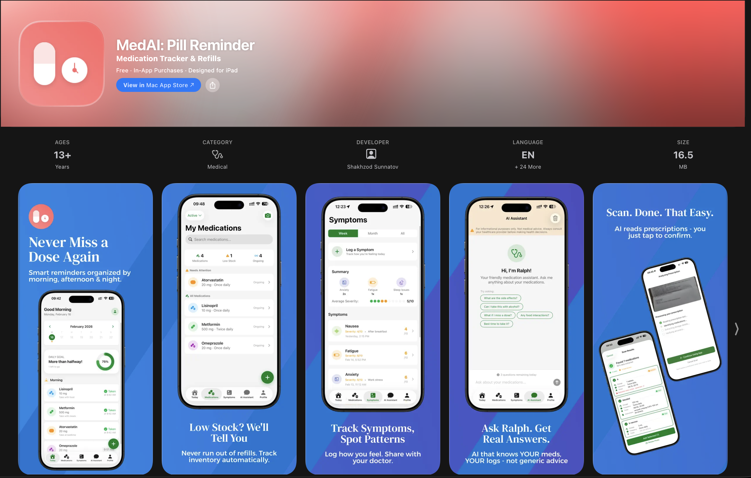 MedAI: Pill Reminder - Screenshot 2 showing product features and functionality