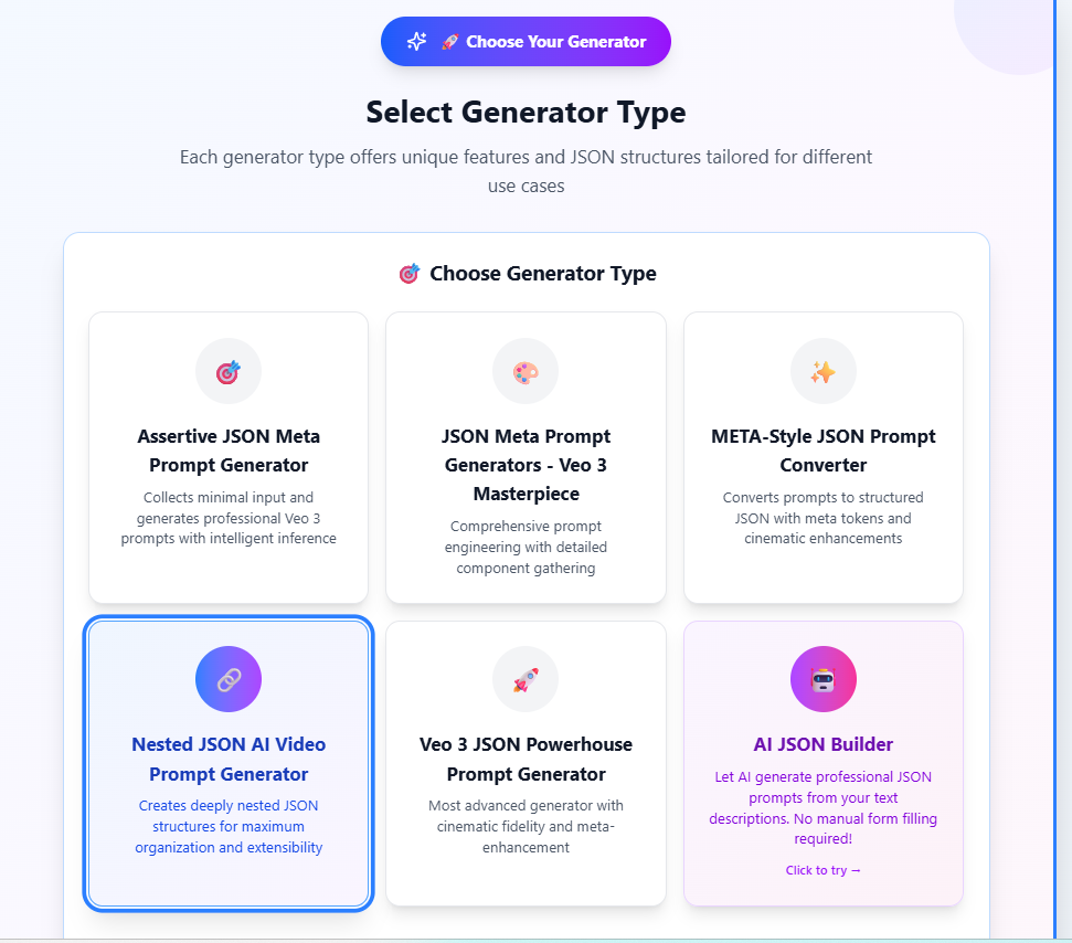 JSON Prompt Generator For Veo 3 gallery image