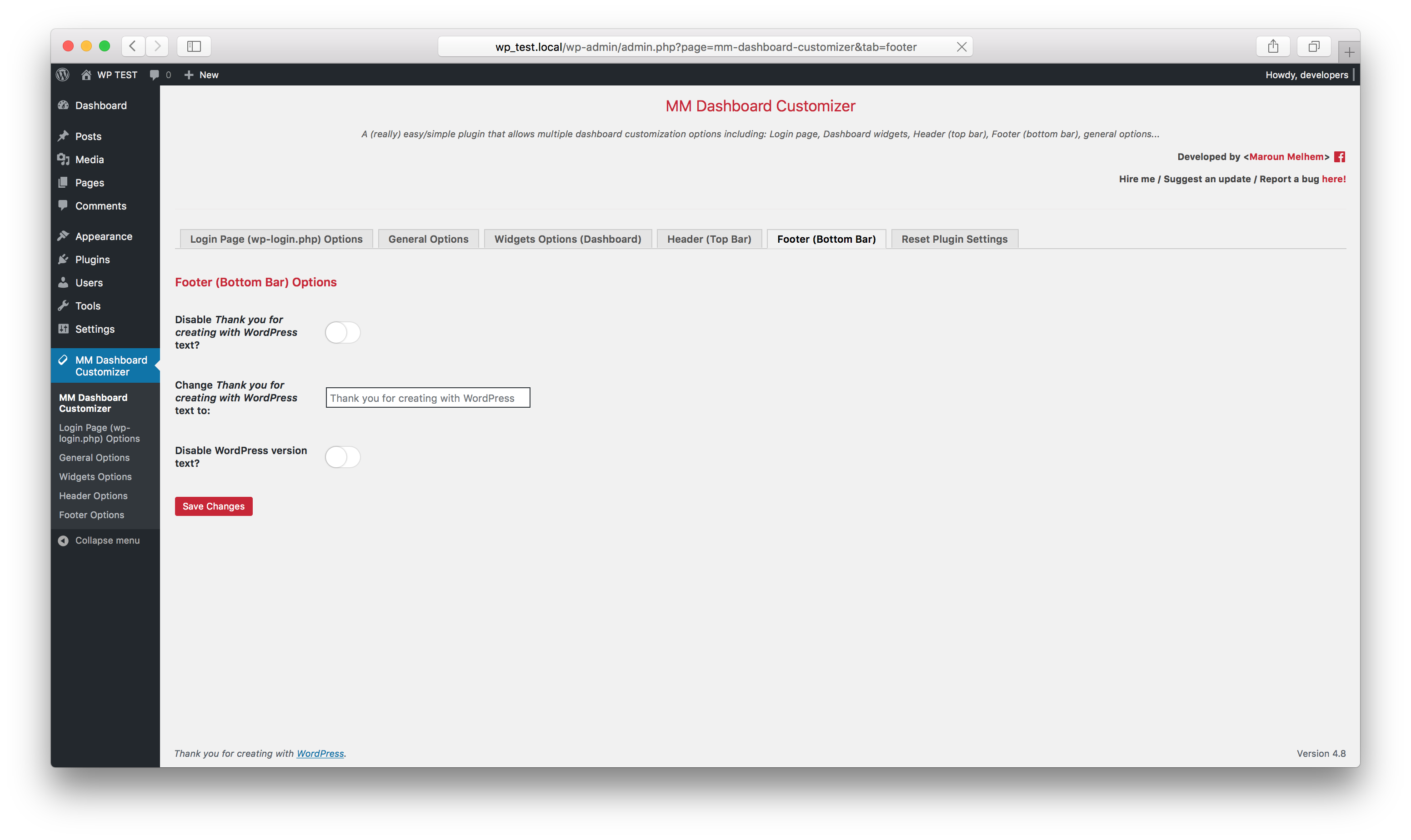 WordPress dashboard customizer free plugin (mm dashboard customizer) gallery image