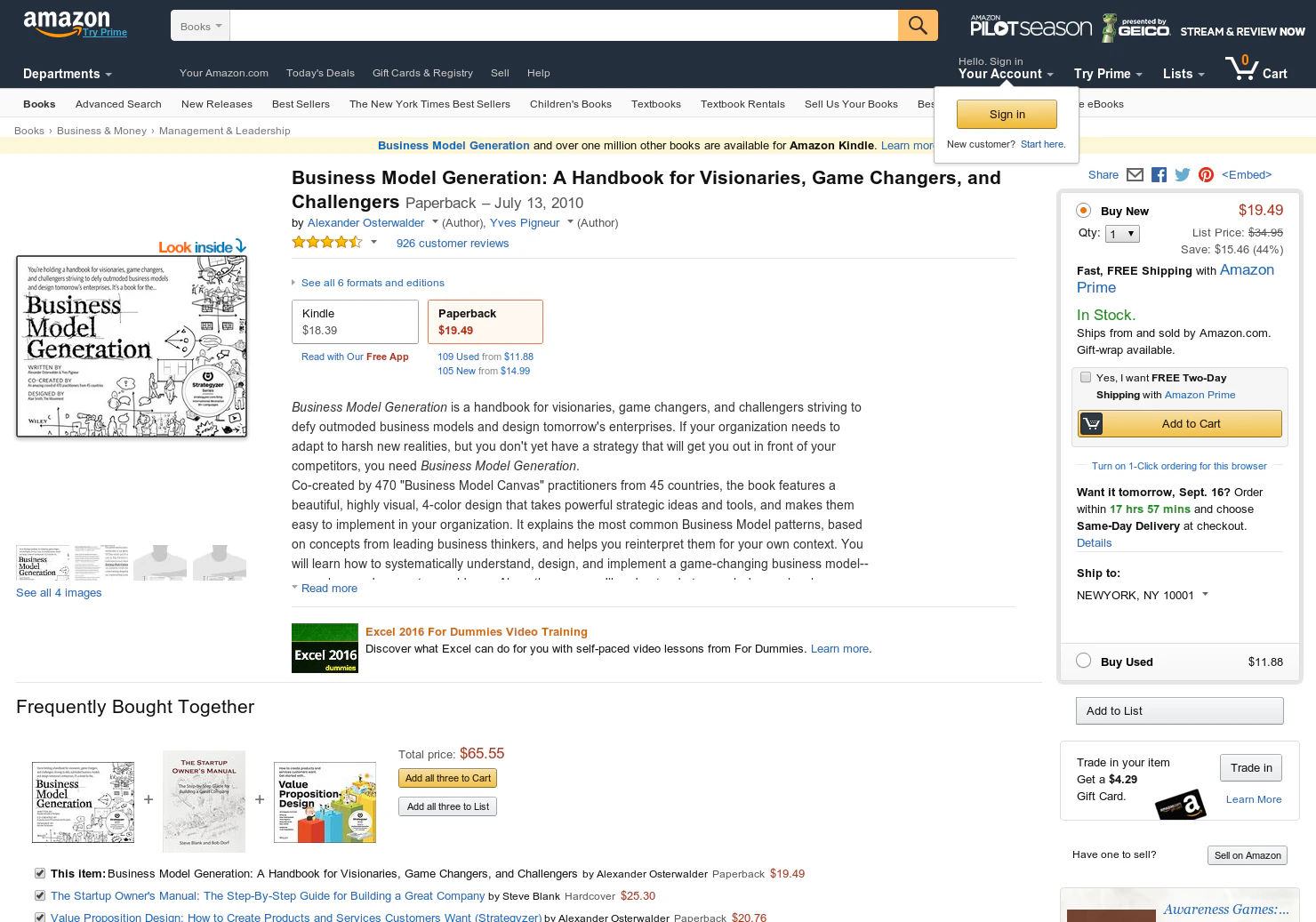 Business Model Generation: A Handbook for Visionaries, Game 