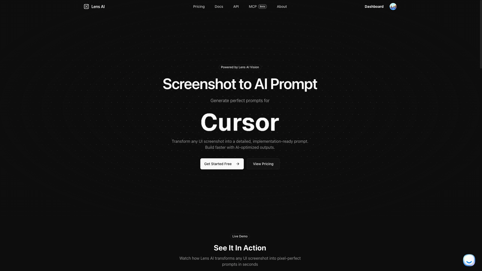Lens AI - Main product screenshot demonstrating key features and user interface
