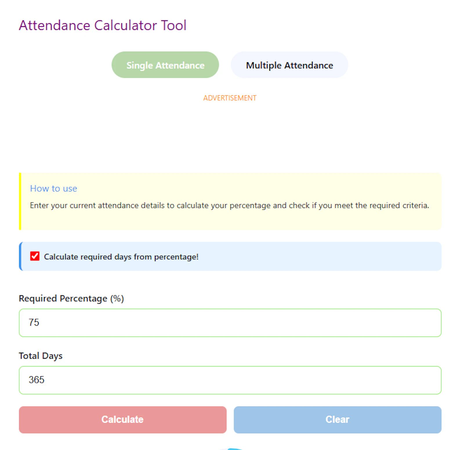 Online Attendance Percentage Calculator screenshot 4