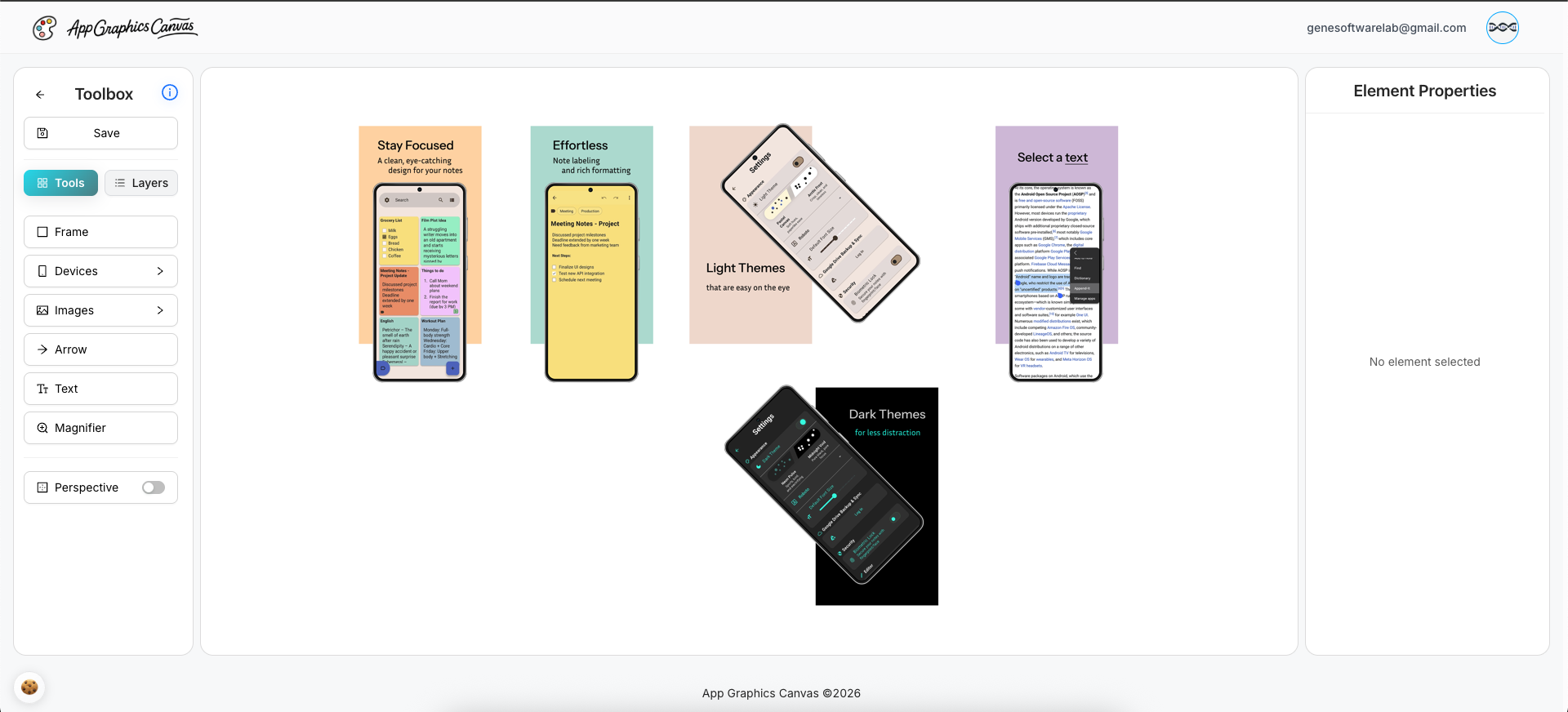 App Graphics Canvas - Main product screenshot demonstrating key features and user interface