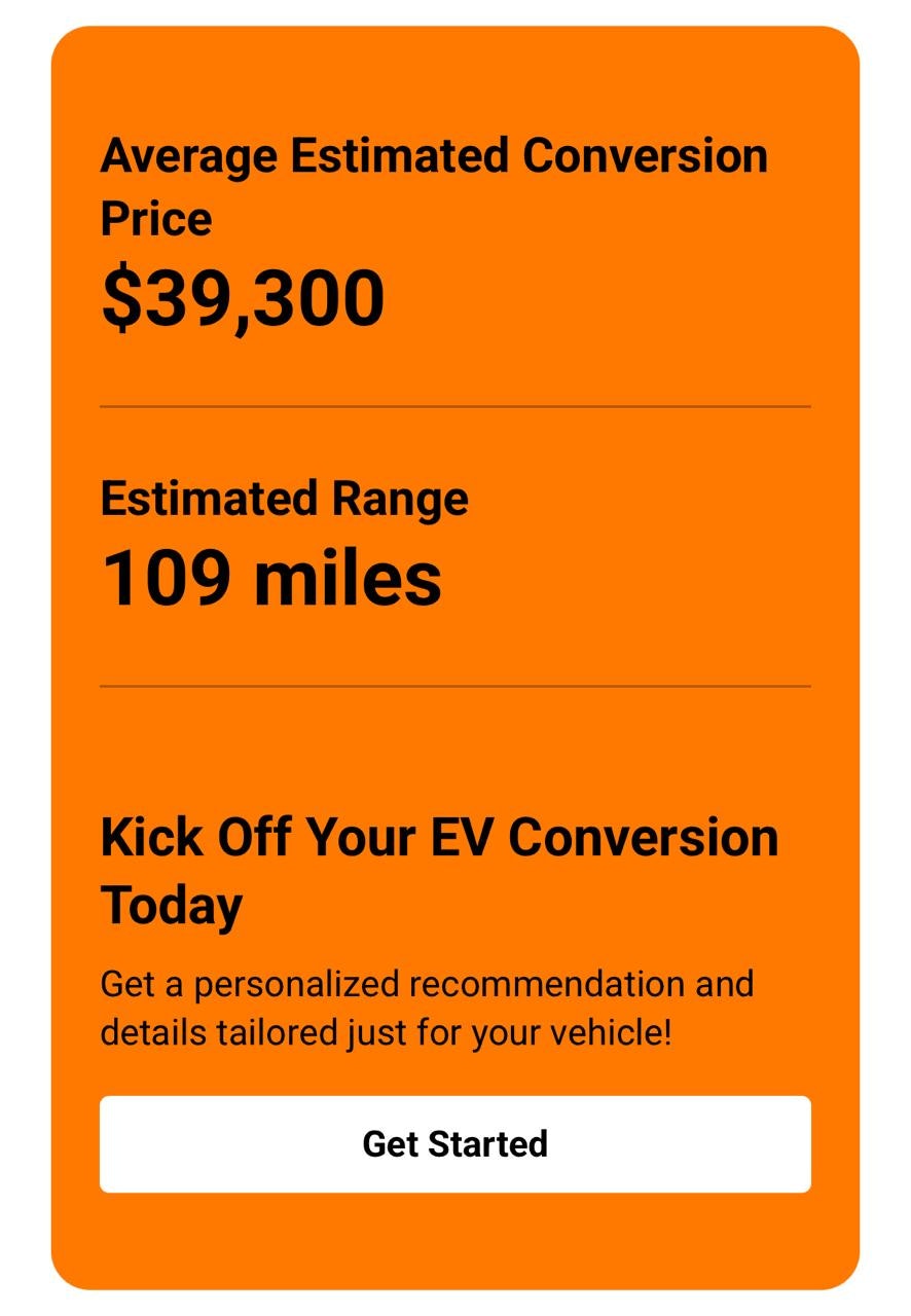EV Conversion Cost & Range Calculator - Main product screenshot demonstrating key features and user interface