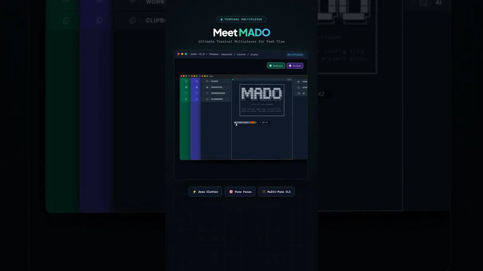 Mado — Rust Terminal Multiplexer screenshot 1 (video preview)