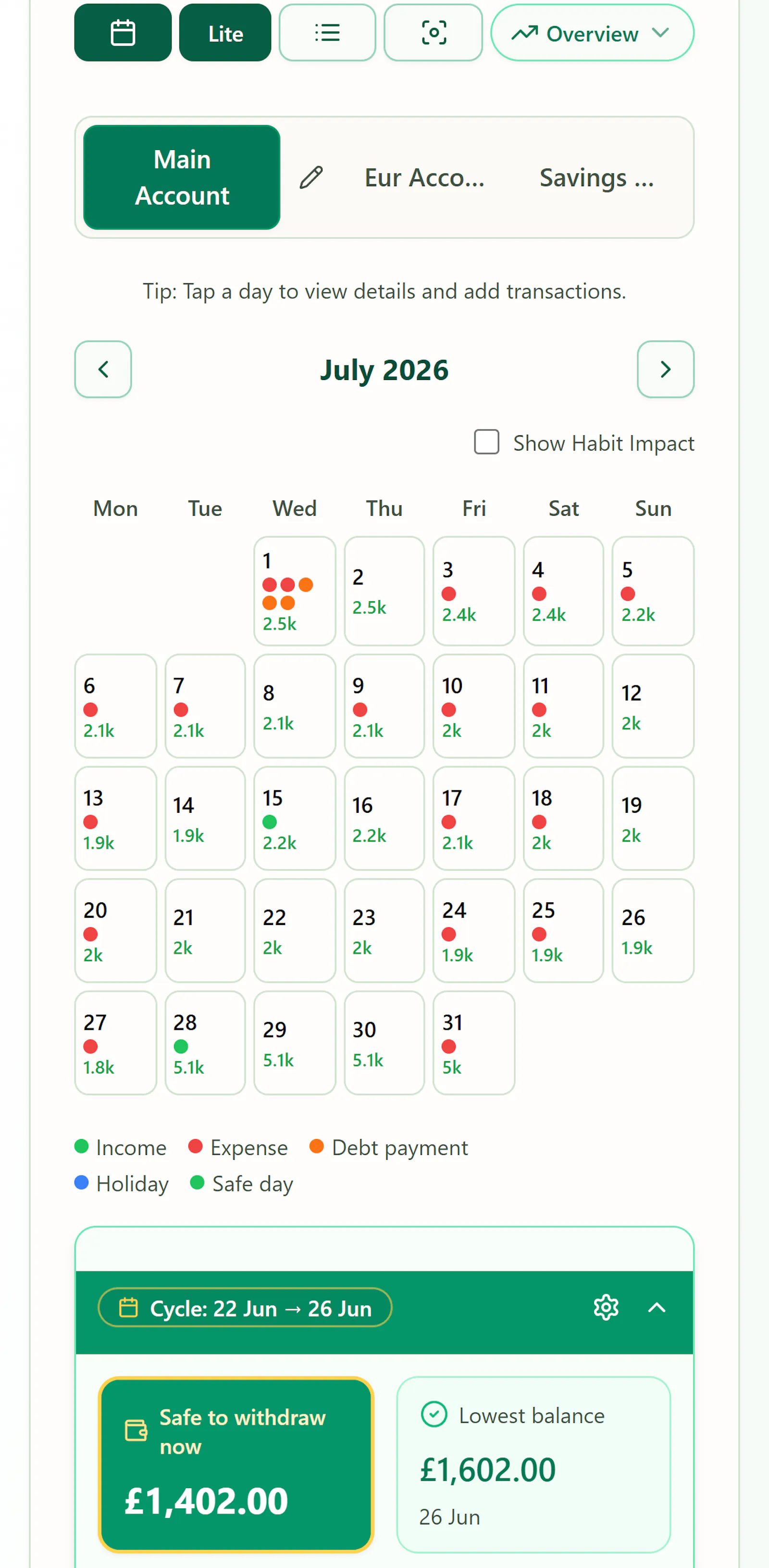 PlanMyBalance screenshot 2