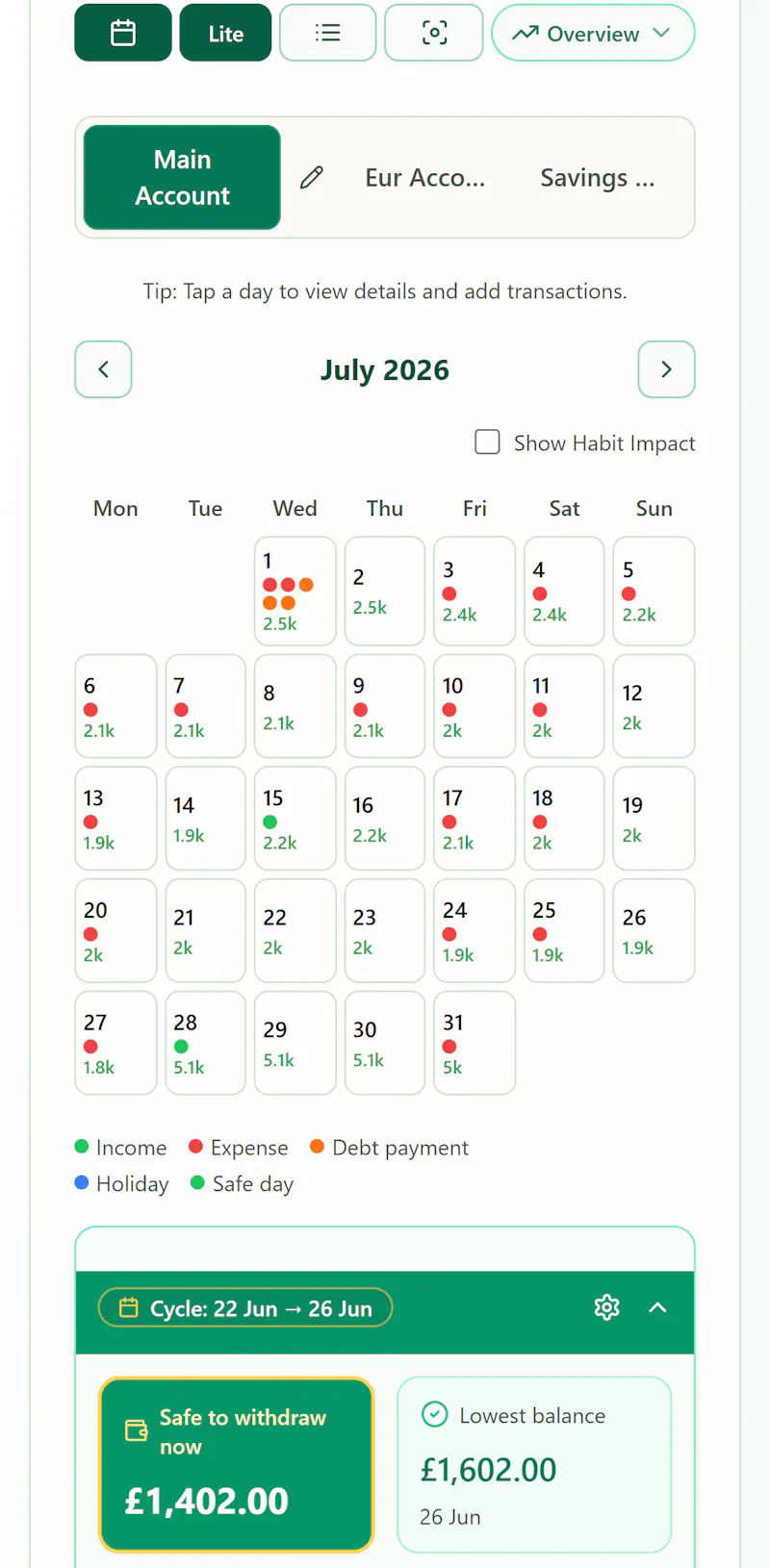 PlanMyBalance screenshot 2