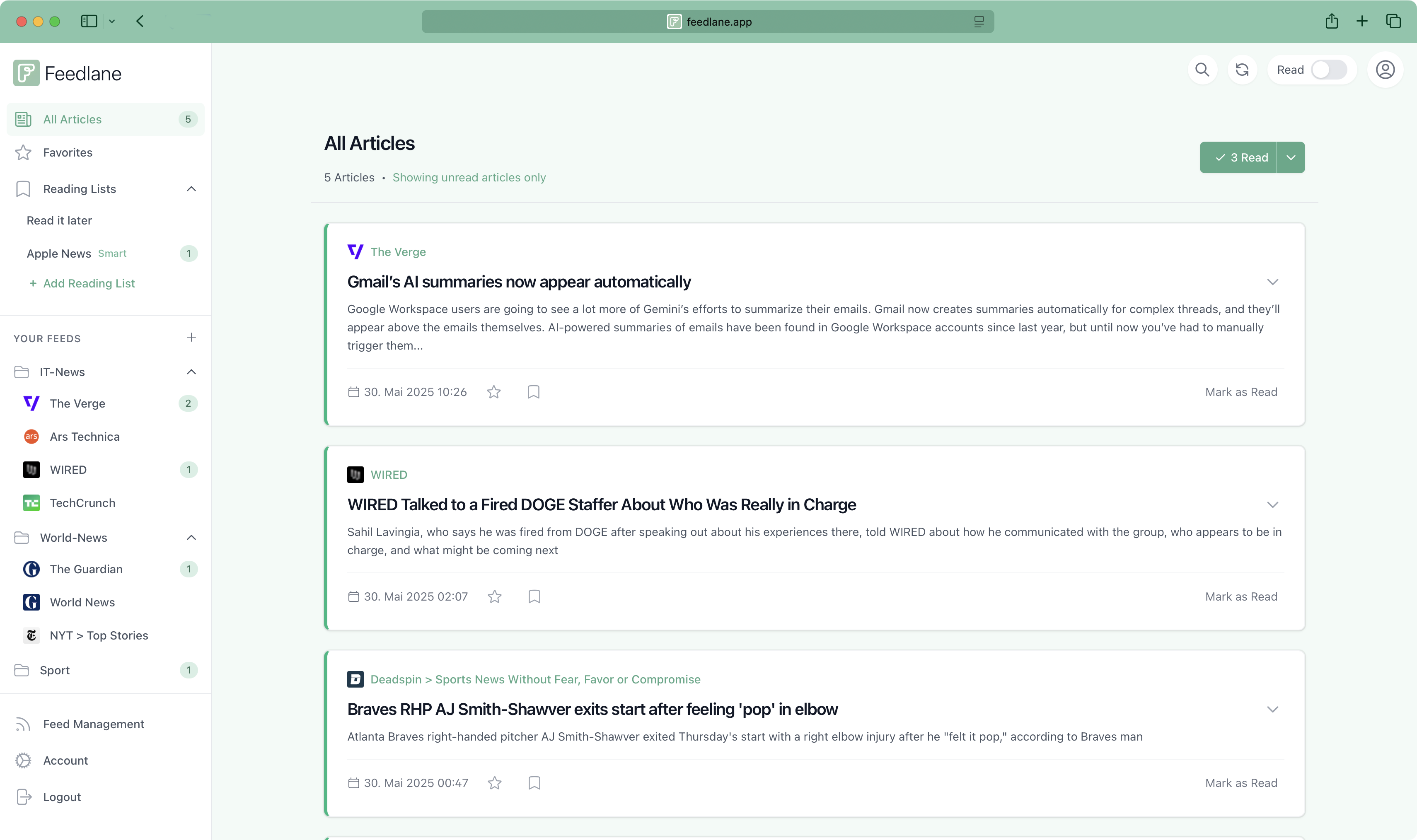 Подача в подачу - Служба RSS Reader & Sync для всех ваших любимых каналов медиа 1