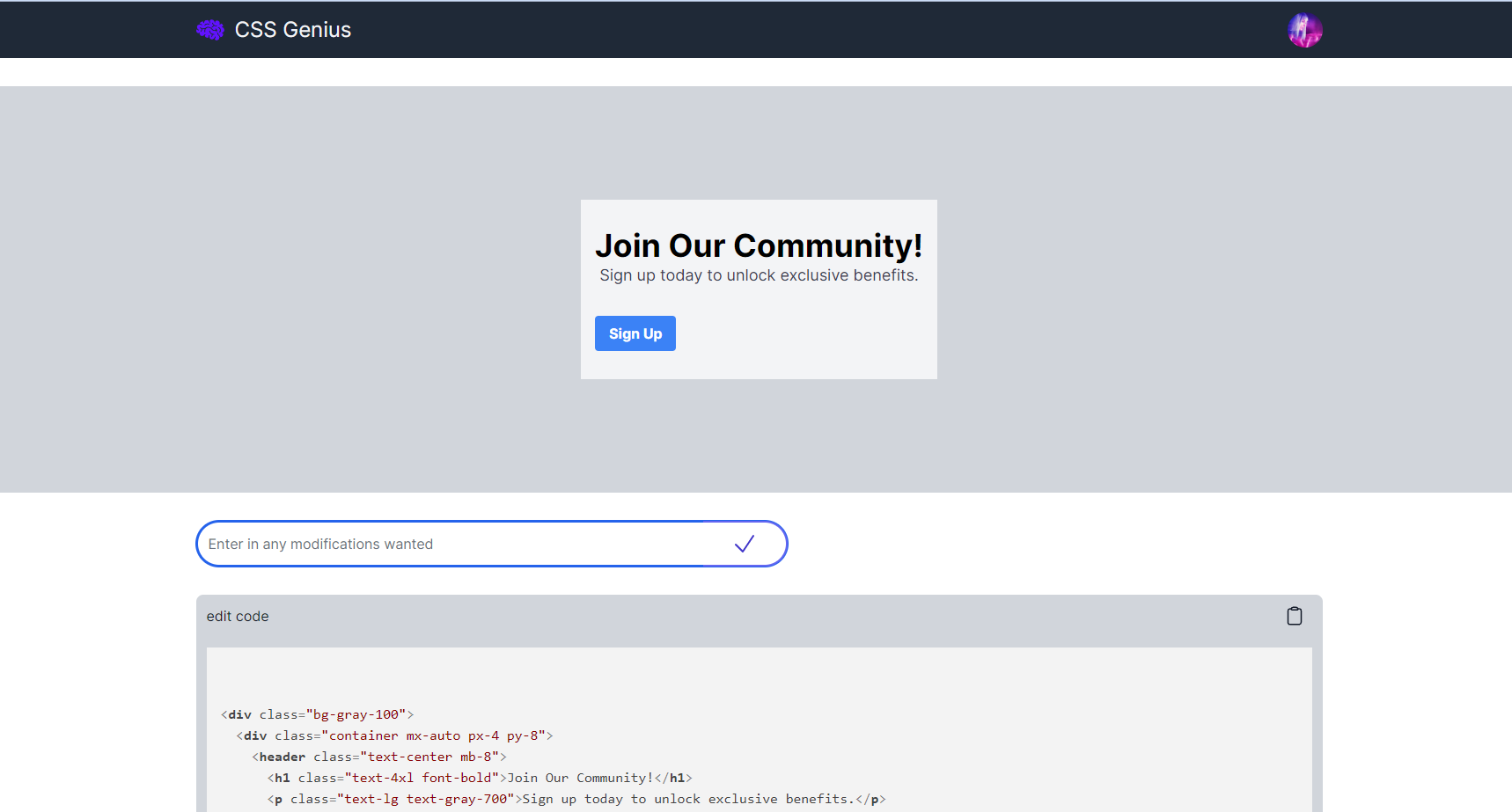 Genio CSS - Componenti dell'interfaccia utente generati dall'IA per la coda media 2