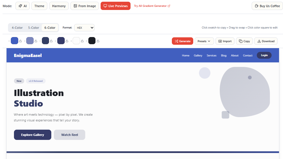 EnigmaEasel - AI Color Palette Generator gallery image
