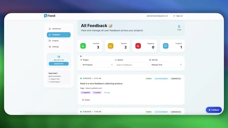 Feedi - User feedback for SaaS founders screenshot 1 (video preview)
