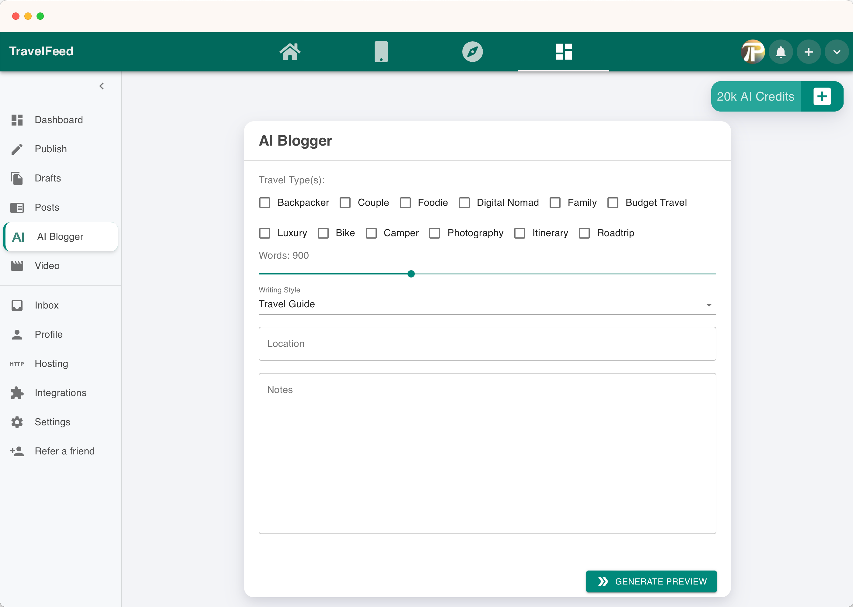 Travelfeed AI Blogger Medien 3