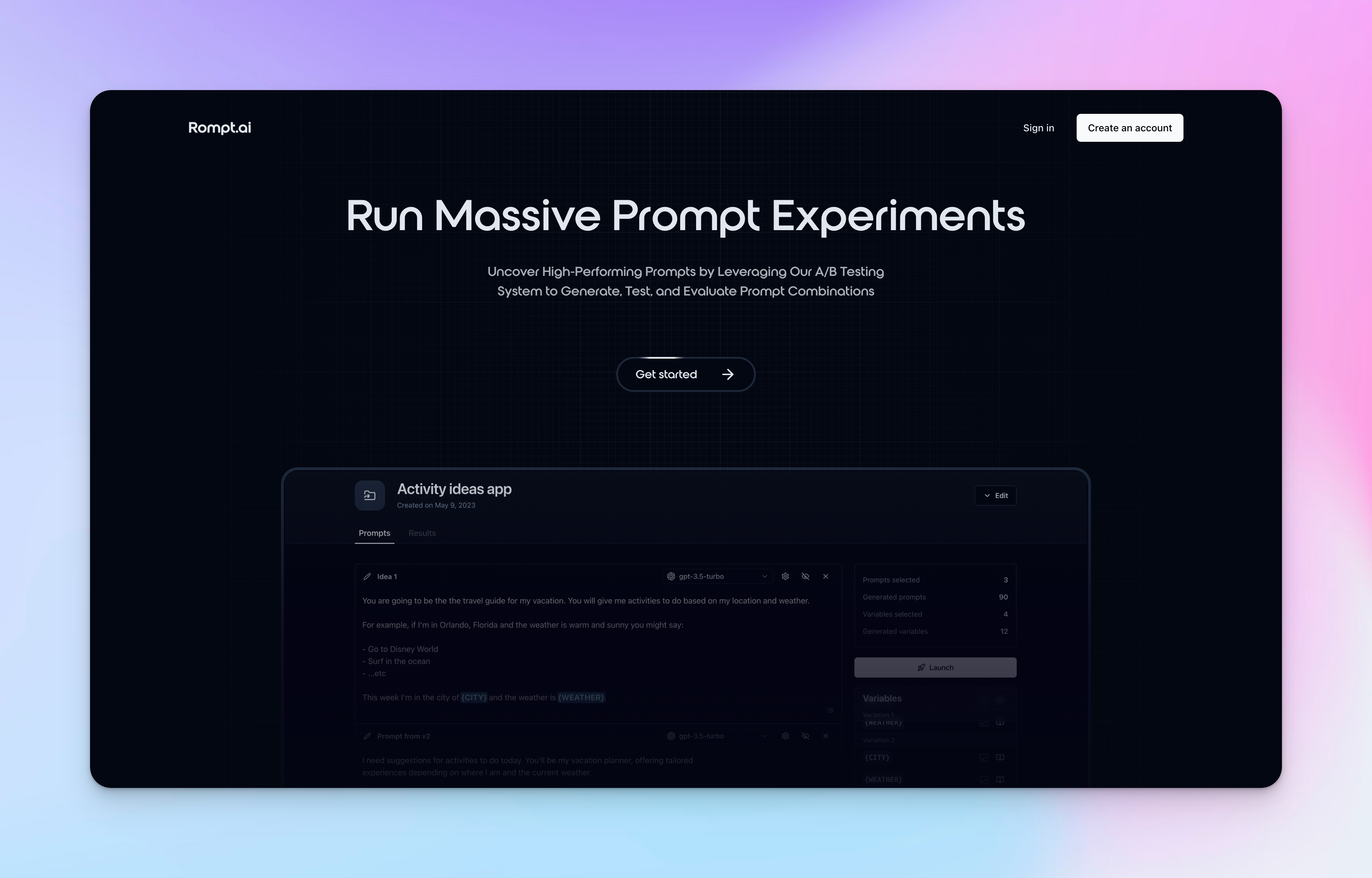 Rompt.ai - AI 제품에 대한 대규모 프롬프트 생성 A/B 테스트 미디어 1