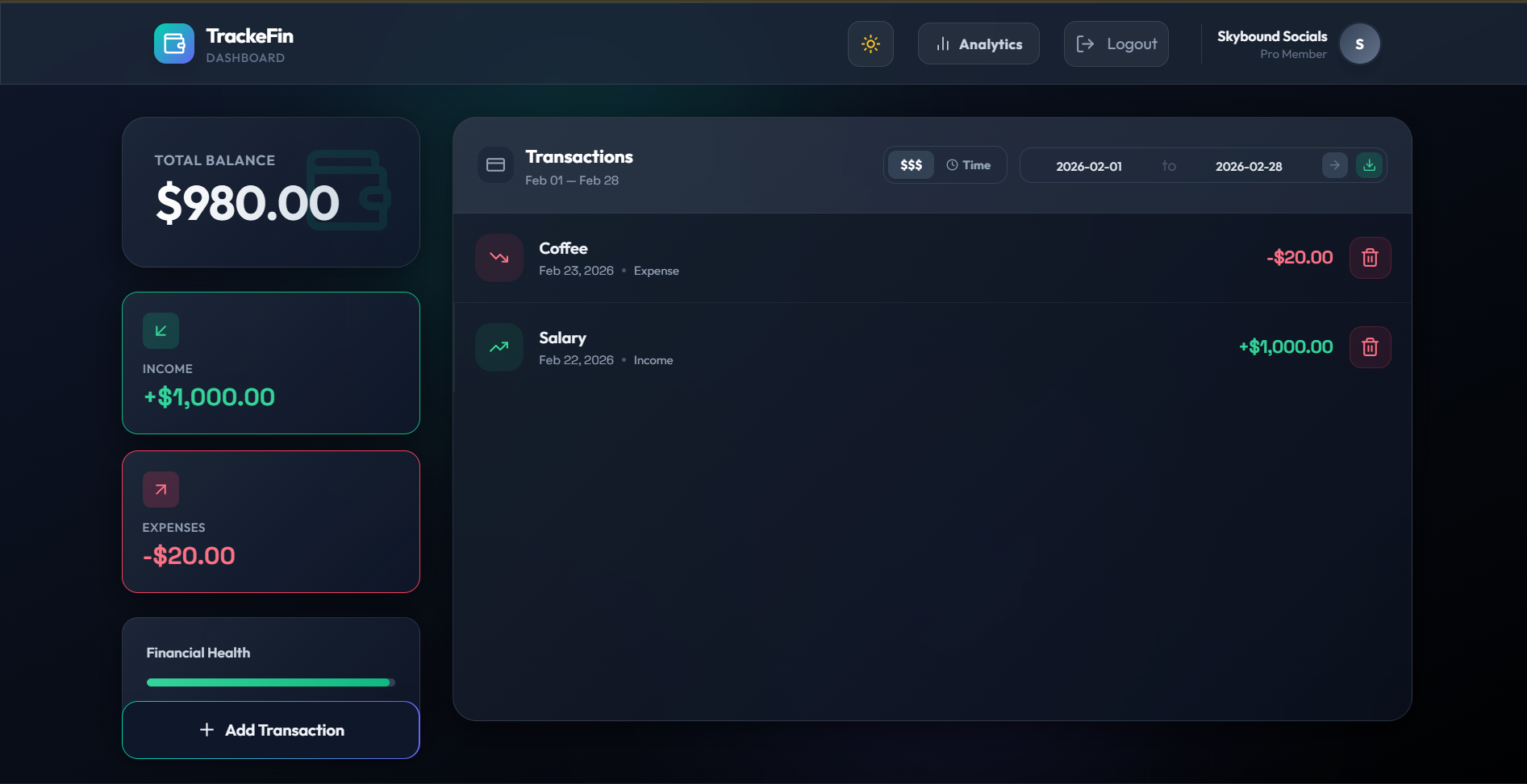 TrackeFin - Main product screenshot demonstrating key features and user interface