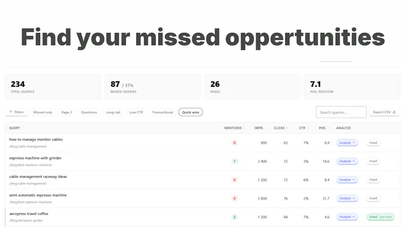 MissedQueries screenshot 1