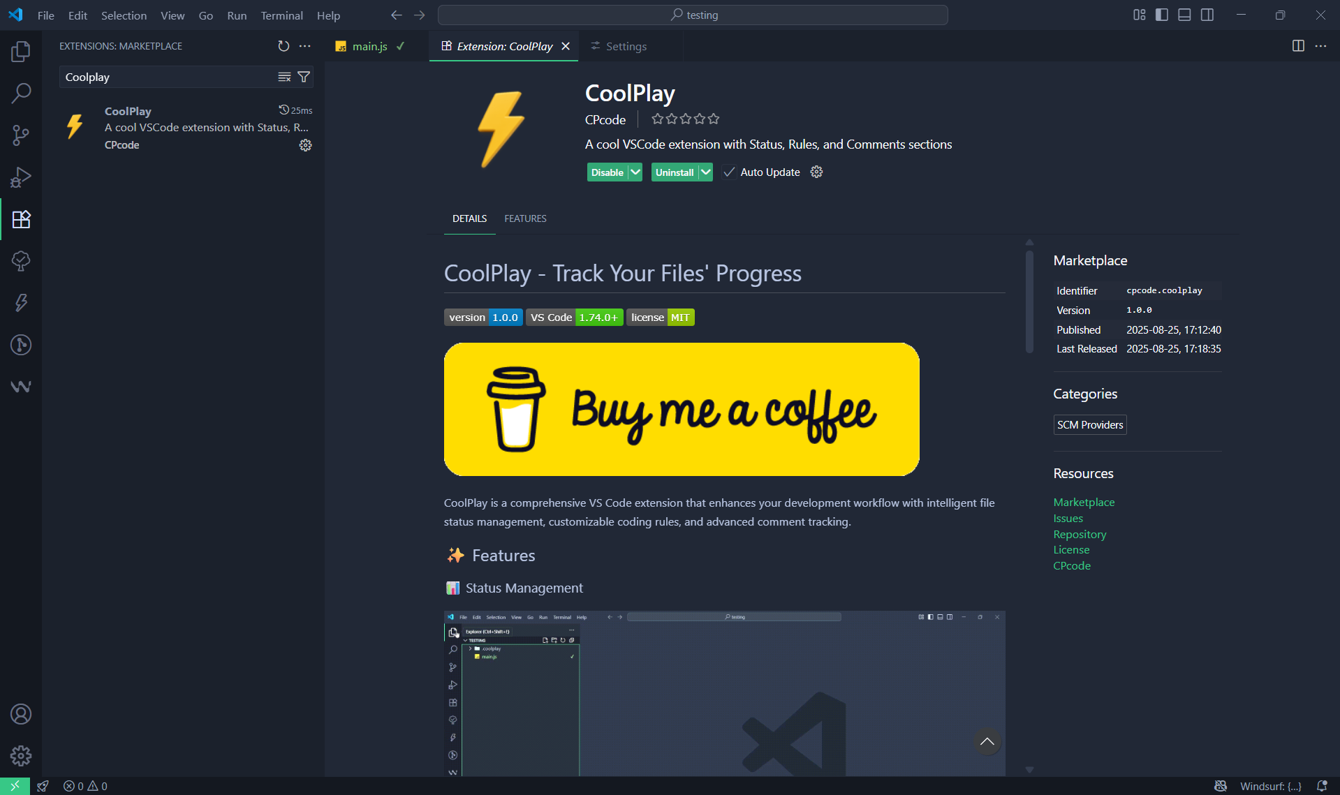 Media Coolplay - Urus status fail, peraturan dan komen di vscode 1