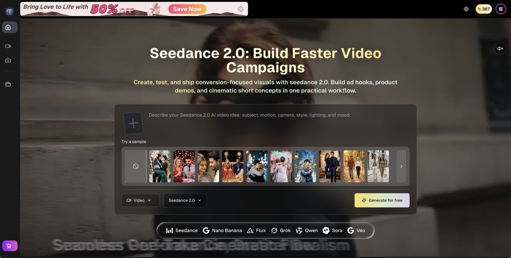 Seedance 2.0 Video Generator - Main product screenshot demonstrating key features and user interface