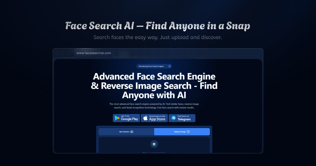 Facesearch AI - Main product screenshot demonstrating key features and user interface