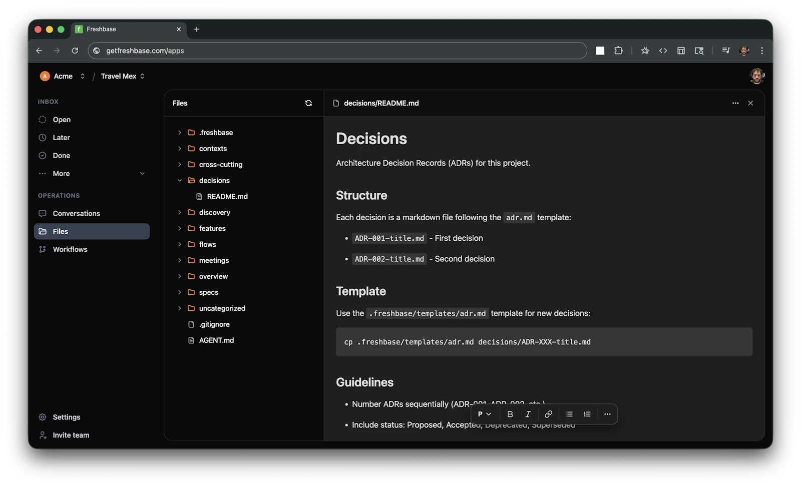 Freshbase — Meetings to specs screenshot 1