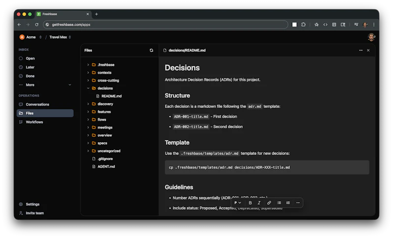 Freshbase — Meetings to specs screenshot 1