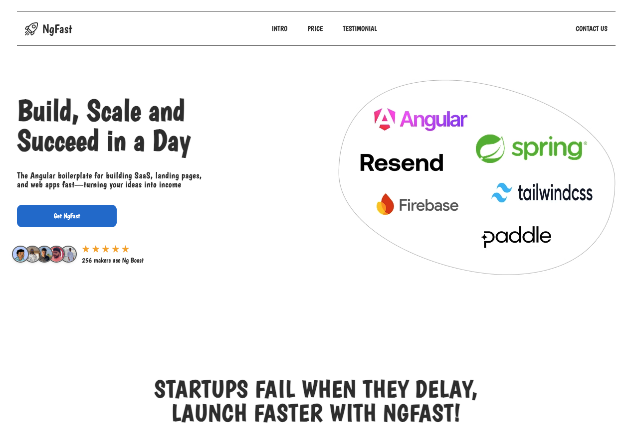 Ngfast - Piara della caldaia angolare per la costruzione di saas, landing page media 1