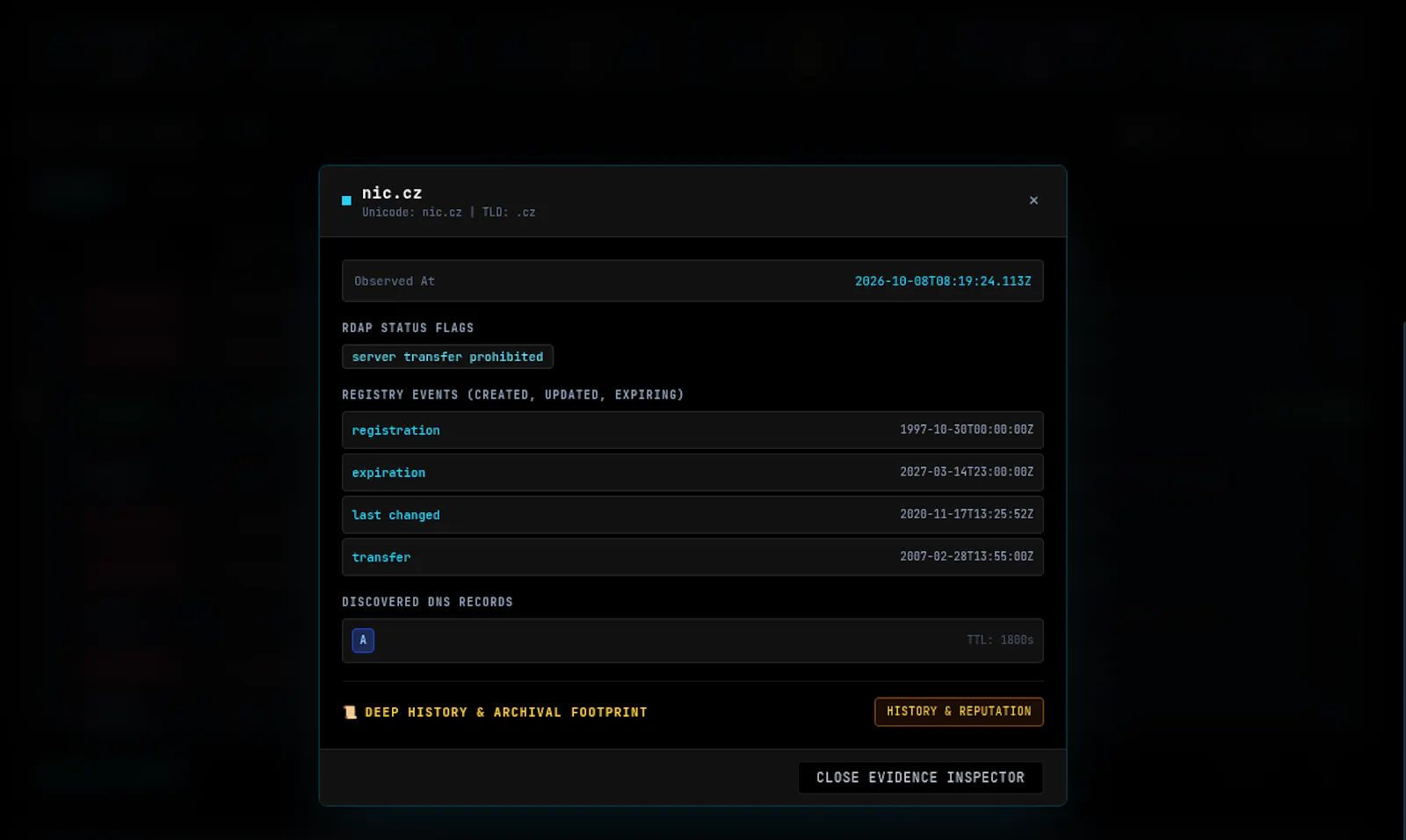 Ainux Domain Intelligence screenshot 2