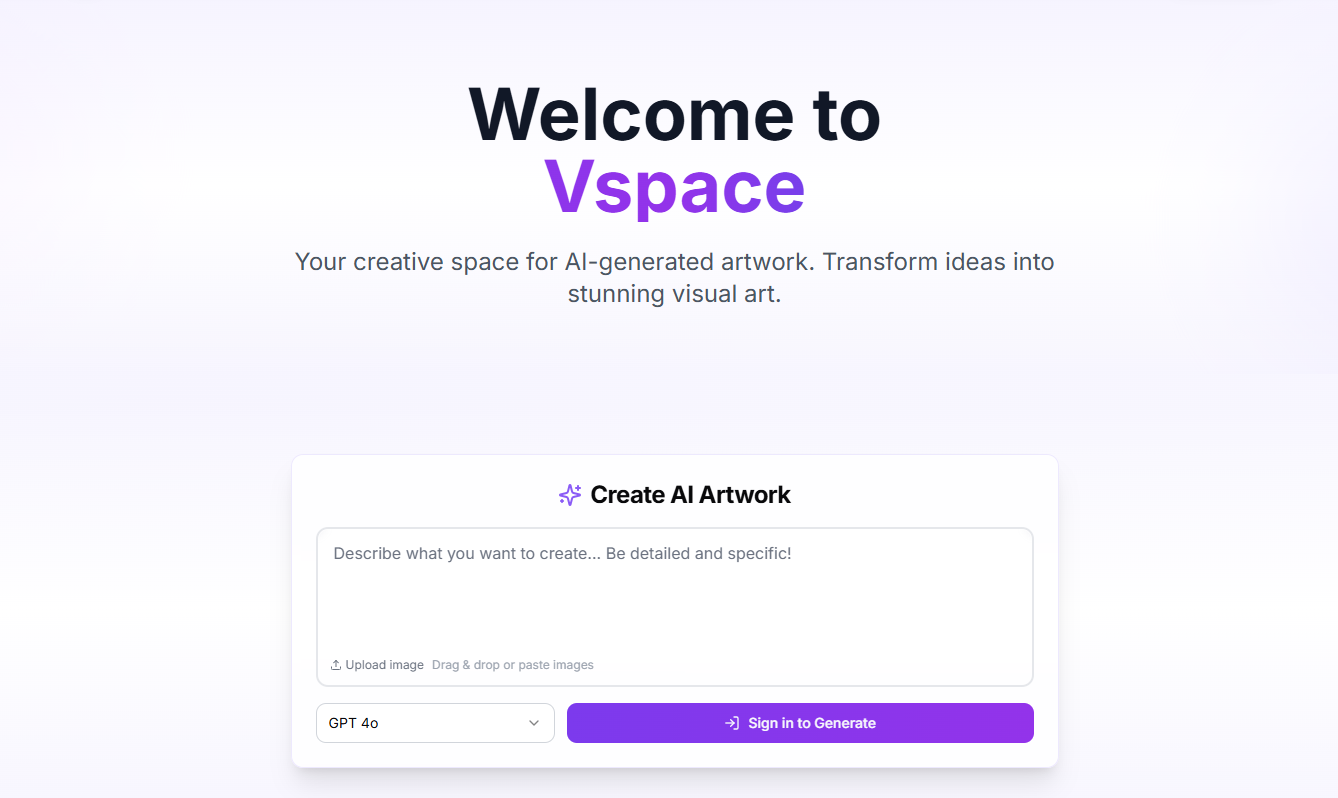Vspace - AI Generación de imágenes y plataforma comunitaria media 1