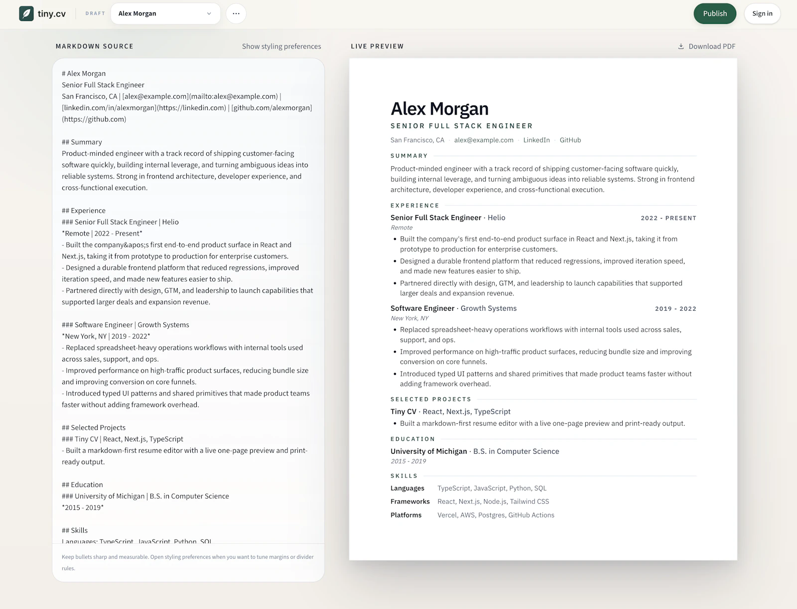 Tiny CV screenshot 3