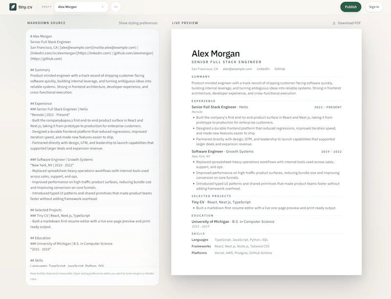 Tiny CV screenshot 3
