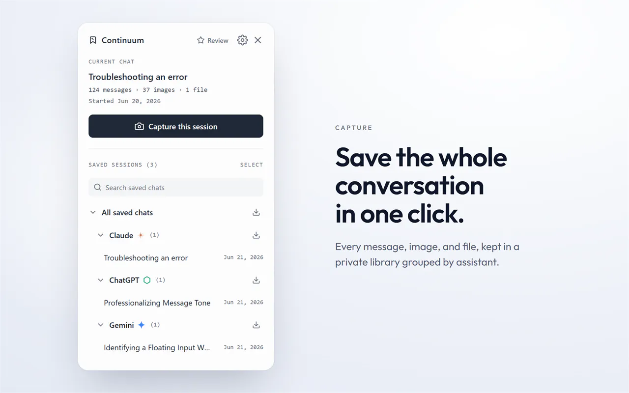 Continuum: Capture & Resume AI Chats screenshot