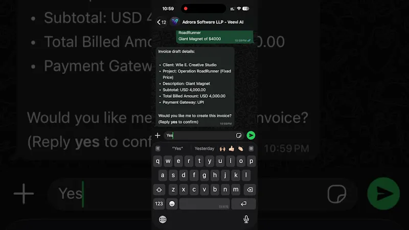 Veevi — Invoice from WhatsApp in Seconds screenshot 1 (video preview)