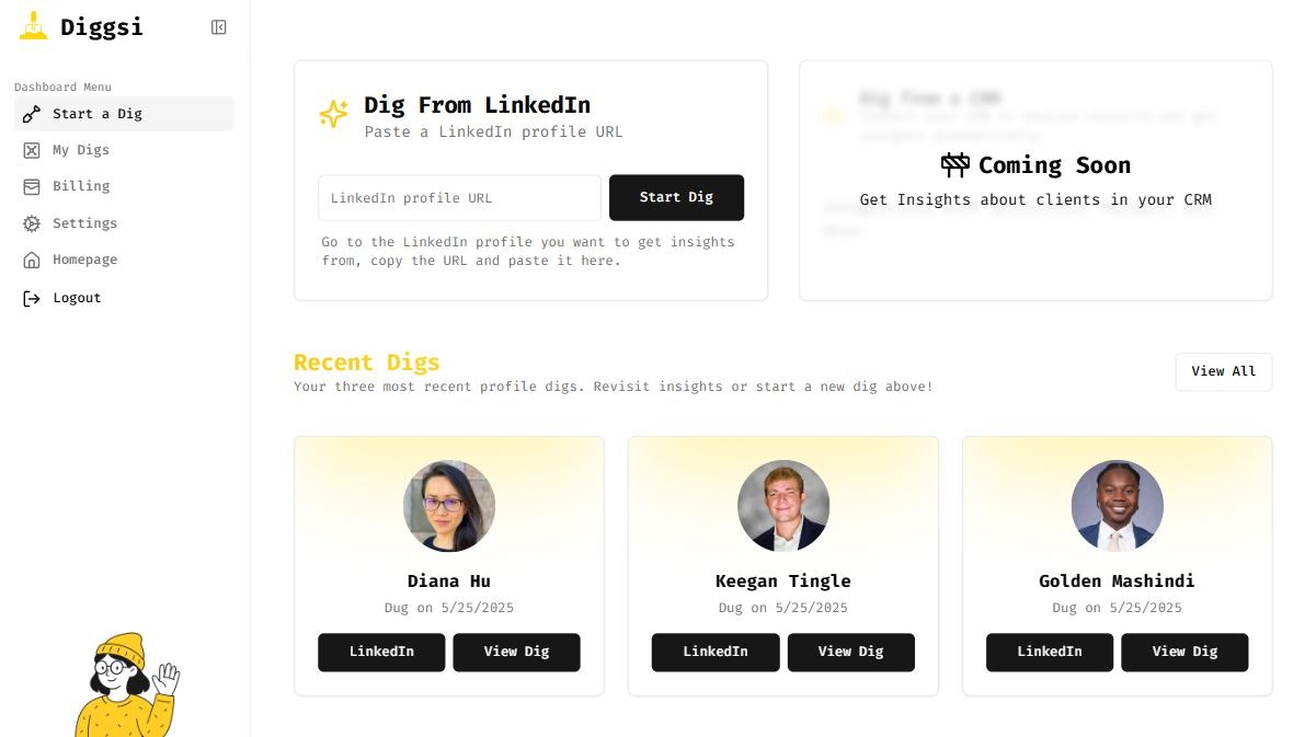 Diggsi - Convertir los perfiles de LinkedIn en preparación de reuniones instantáneas media 2