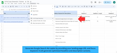 AI Ad Copy Generator in Google Sheets gallery image