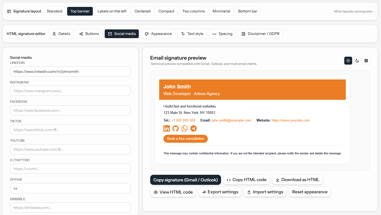 Free HTML Email Signature Generator v2.0 gallery image