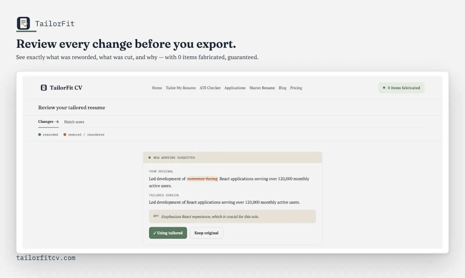 TailorFit CV screenshot 2
