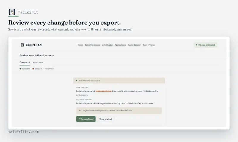 TailorFit CV screenshot 2