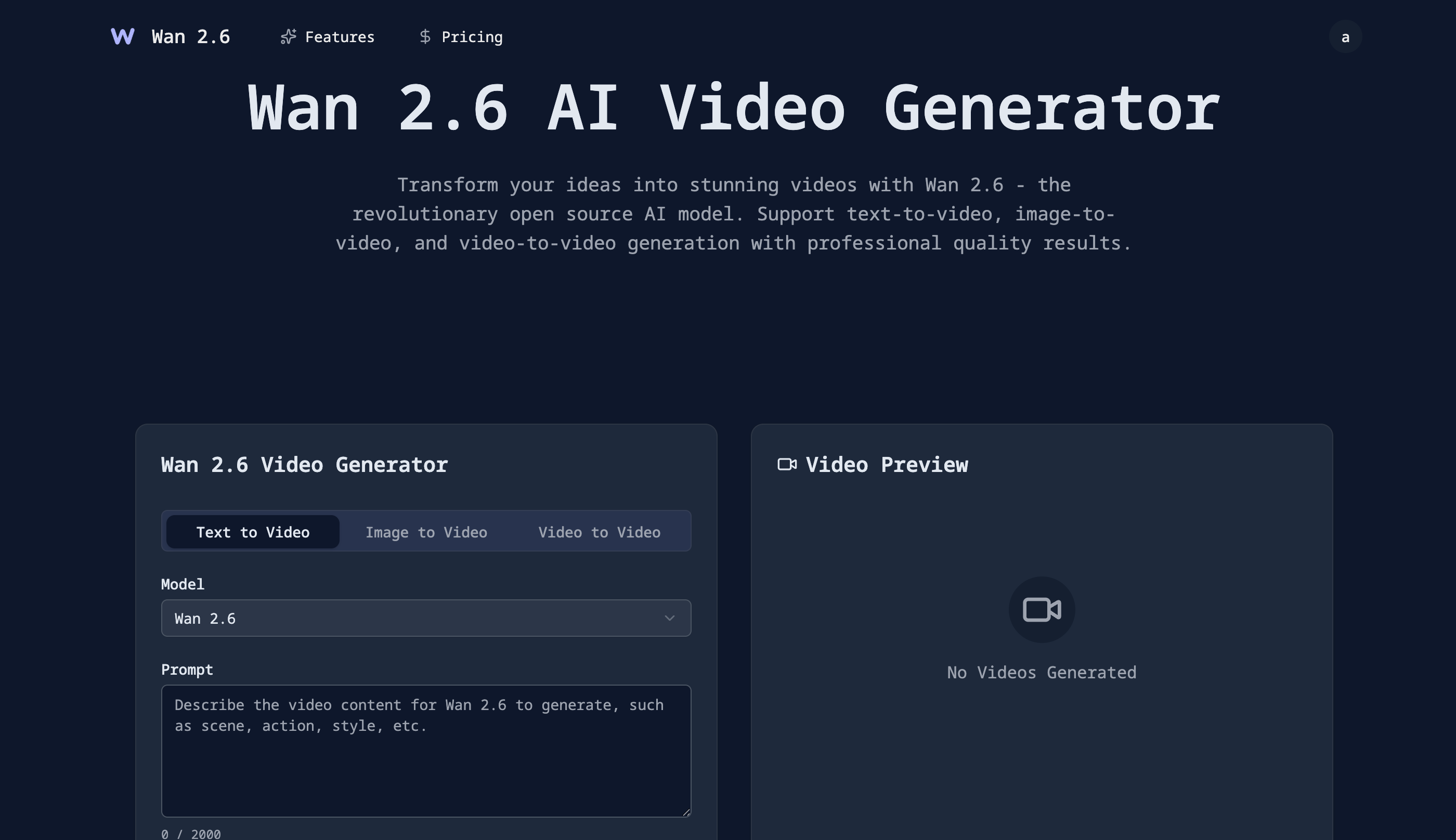 Wan 2.6 AI Video Generator - Screenshot 2 showing product features and functionality