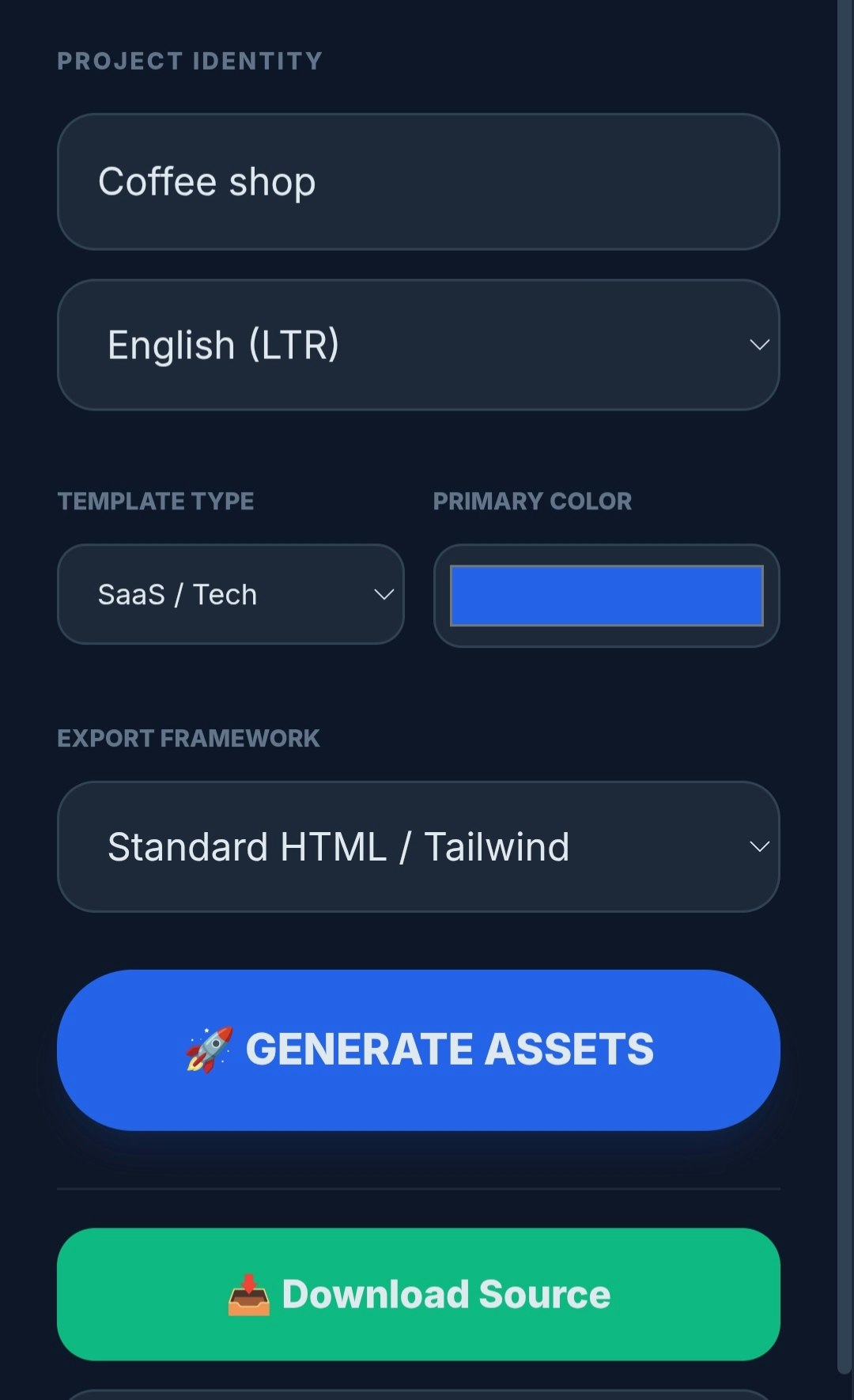 AI Landing Page Generator - Main product screenshot demonstrating key features and user interface