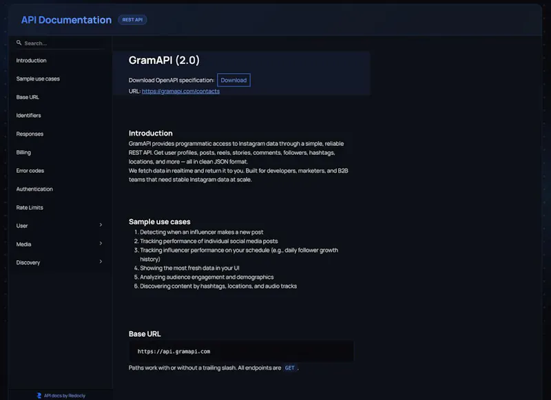 GramAPI screenshot 2