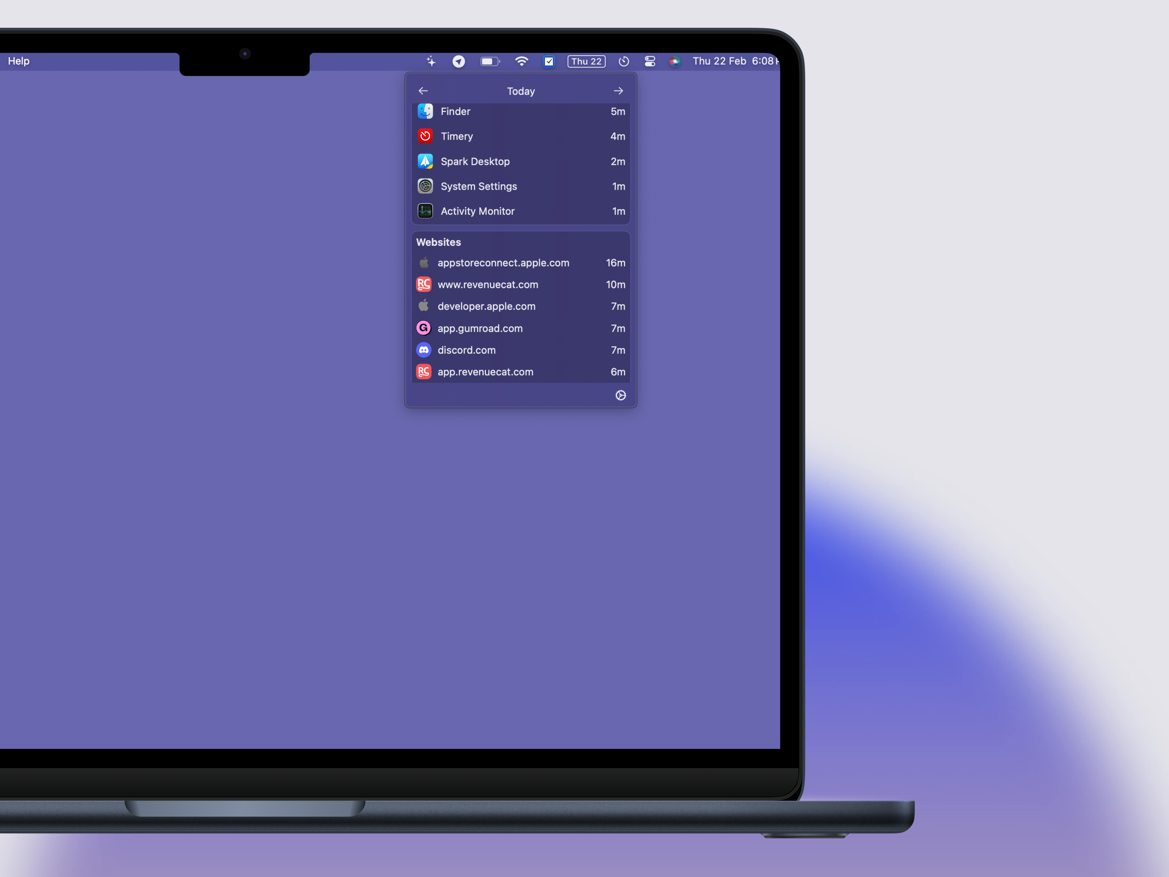 스크린 타임 - 자동 시간 추적 Menubar Mac 앱 미디어 2