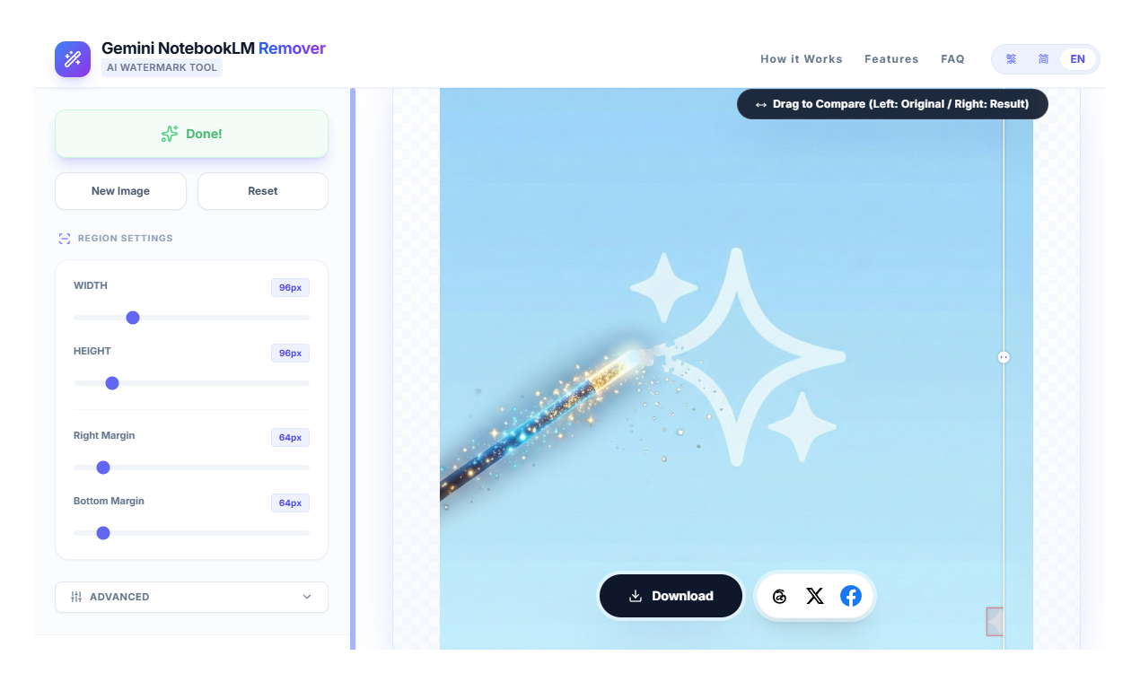 Gemini NotebookLM Watermark Remover - Screenshot 3 showing product features and functionality
