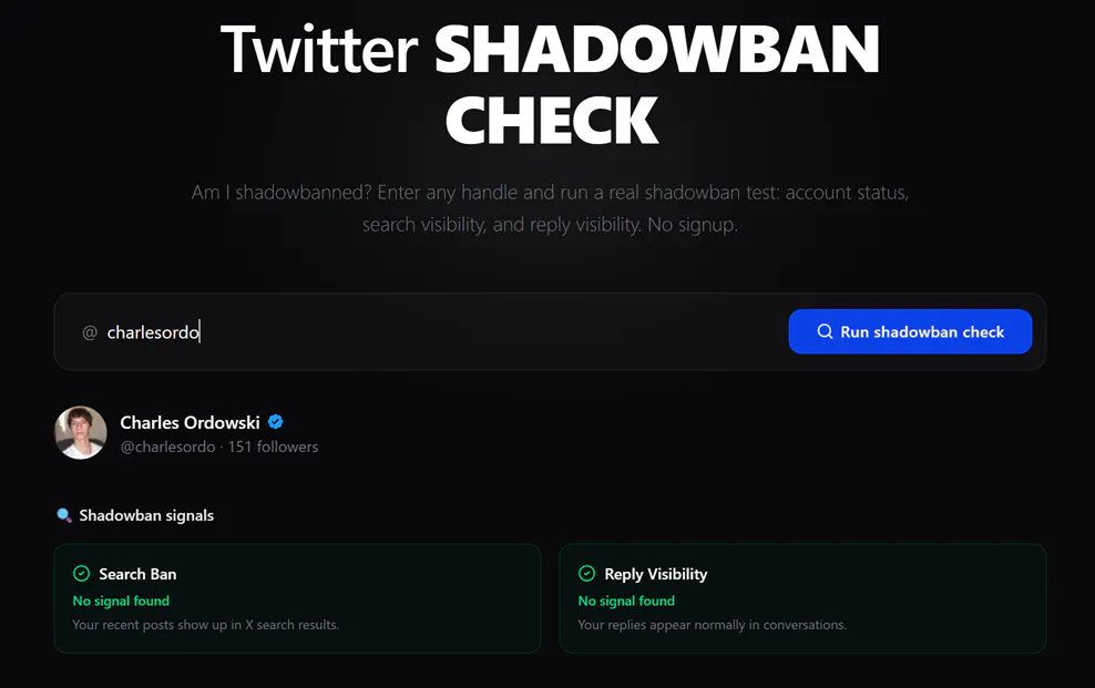 Shadowban check gallery image
