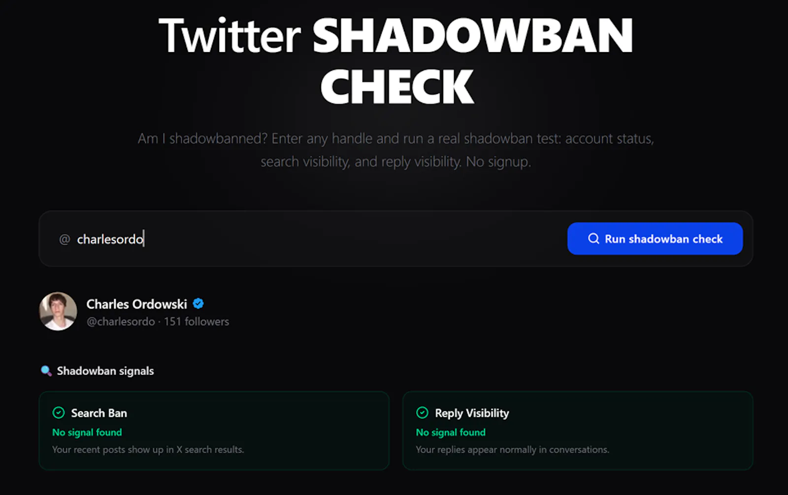 Shadowban check screenshot 1